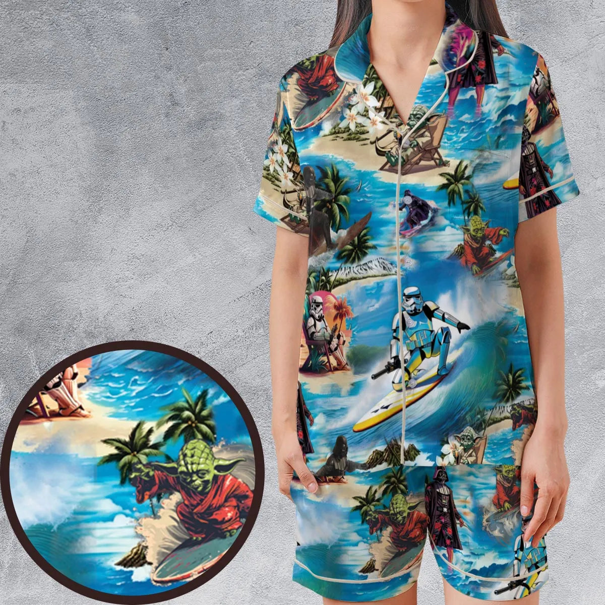 Satin Short-Sleeve Pajamas Set - DL8U36UR