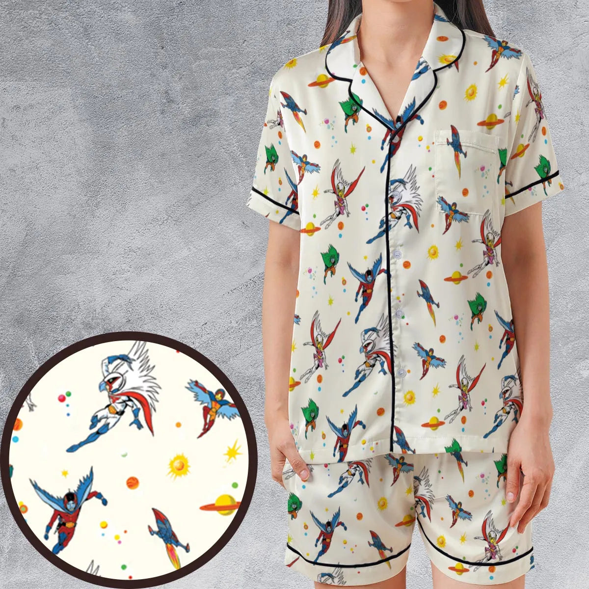 Satin Short-Sleeve Pajamas Set - 5UFEERTJ