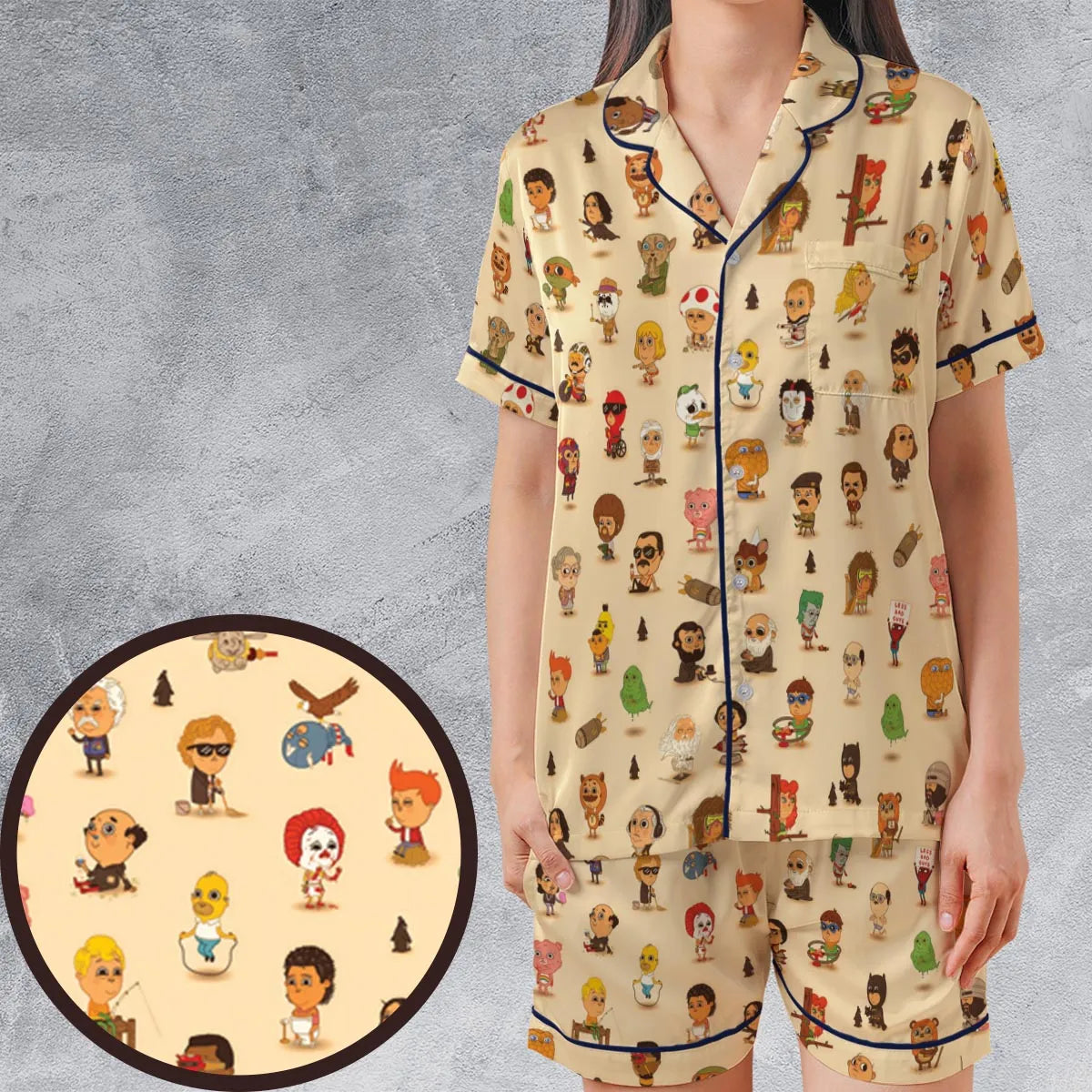 Satin Short-Sleeve Pajamas Set - 96GA29PP