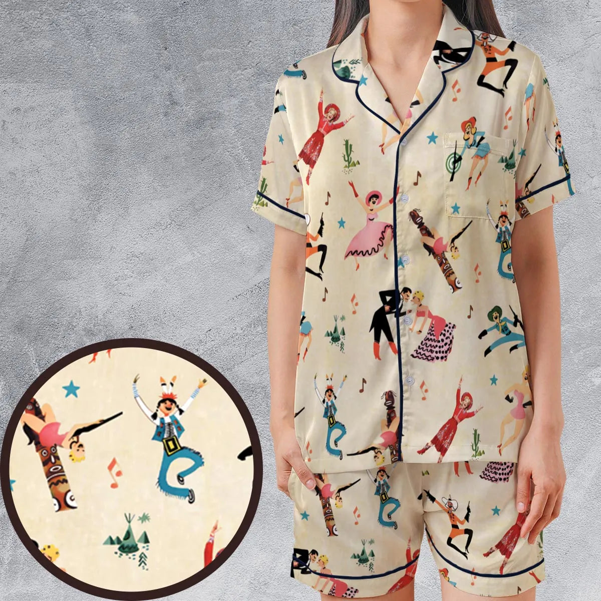 Satin Short-Sleeve Pajamas Set - 3XBN4UM2