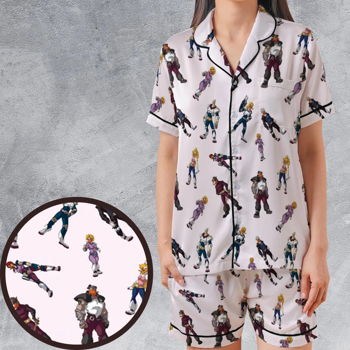Satin Short-Sleeve Pajamas Set - YFV5C718