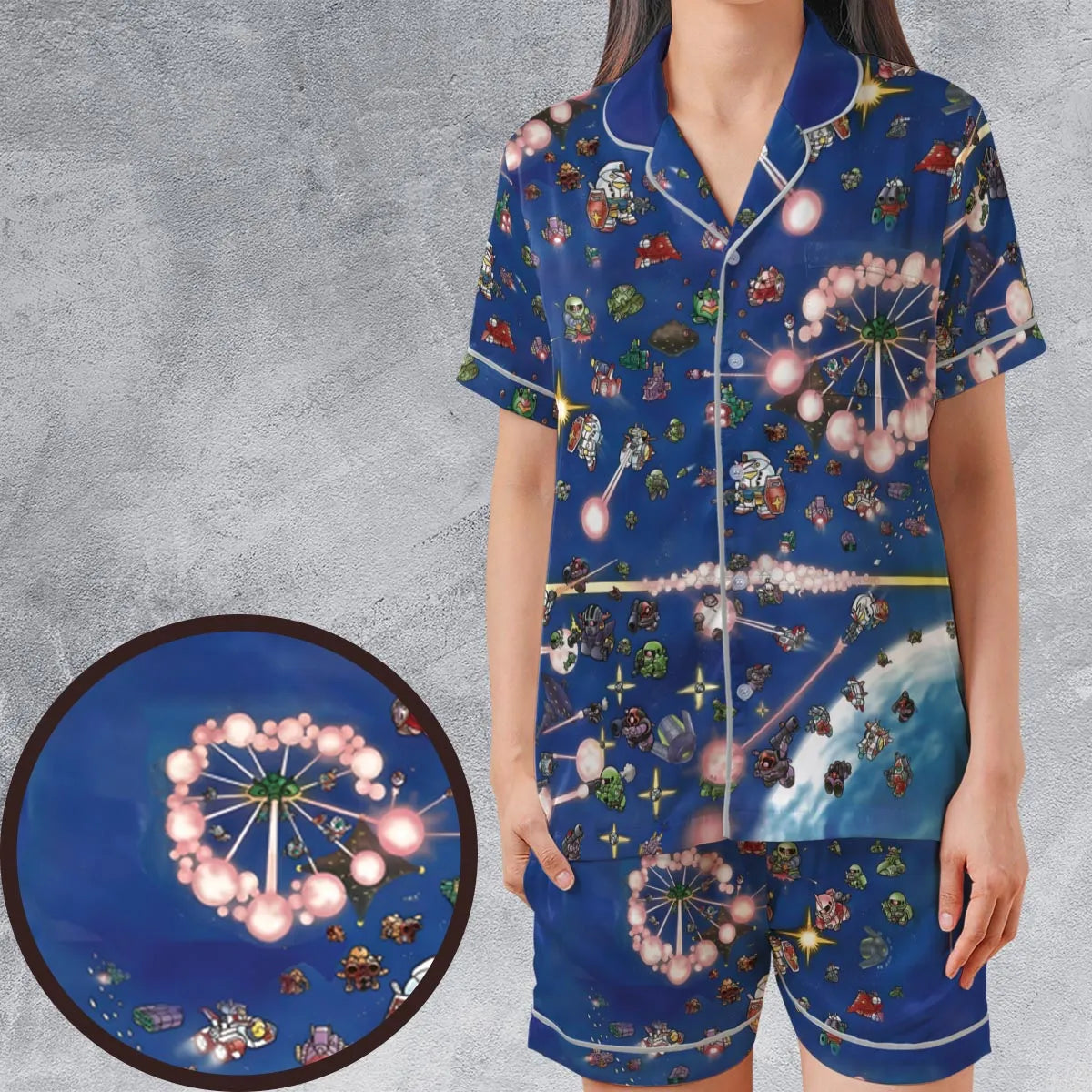 Satin Short-Sleeve Pajamas Set - E2ZJM6BF