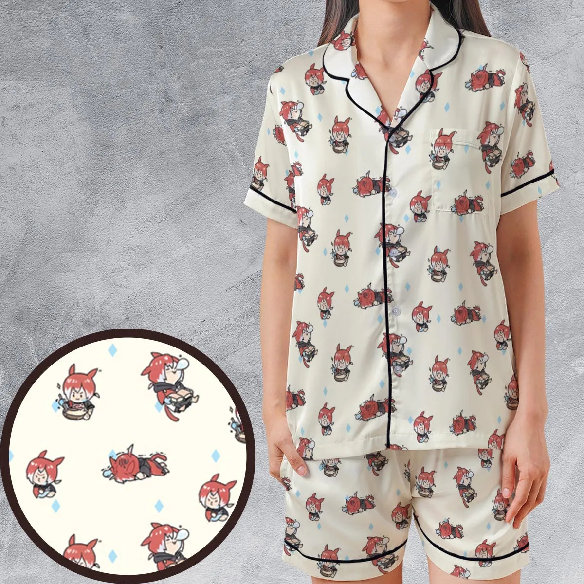 Satin Short-Sleeve Pajamas Set - 74XYBQDS