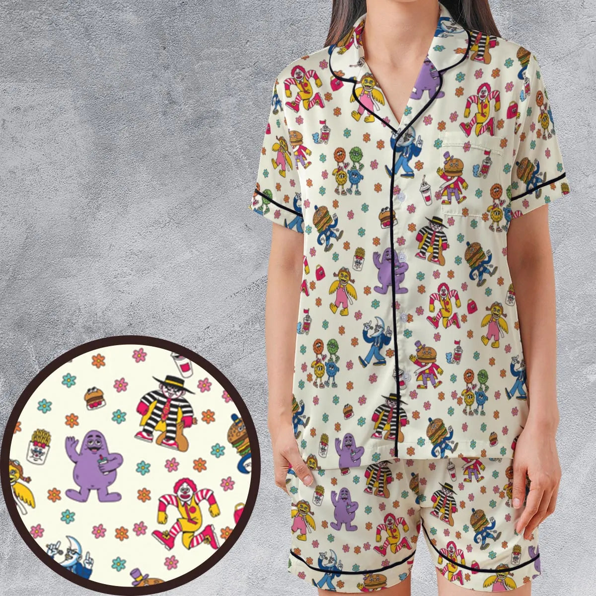 Satin Short-Sleeve Pajamas Set - FUFXA6NM