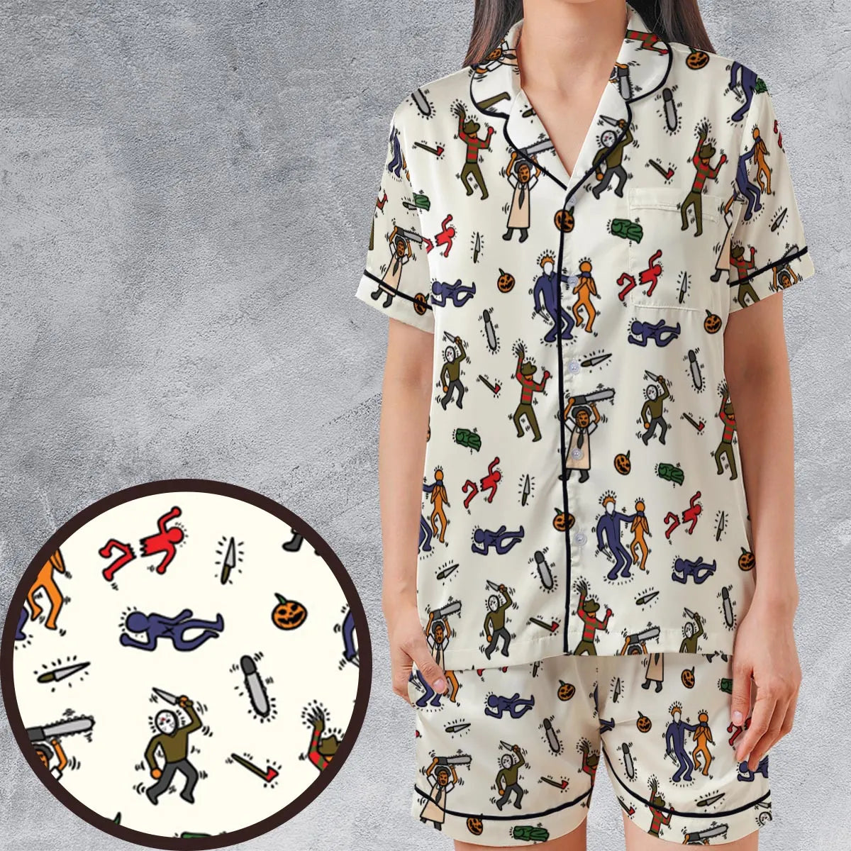 Satin Short-Sleeve Pajamas Set - H33H596E