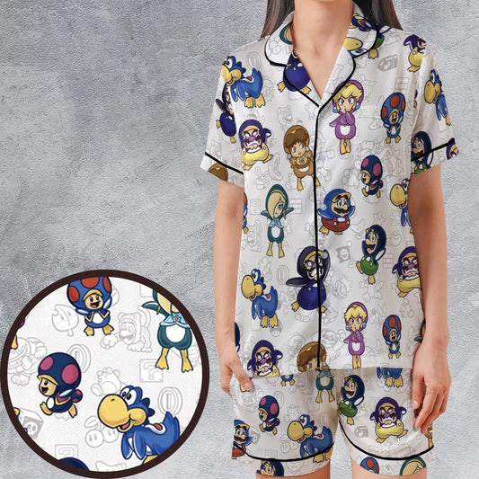 Satin Short-Sleeve Pajamas Set - HZNFMTHB