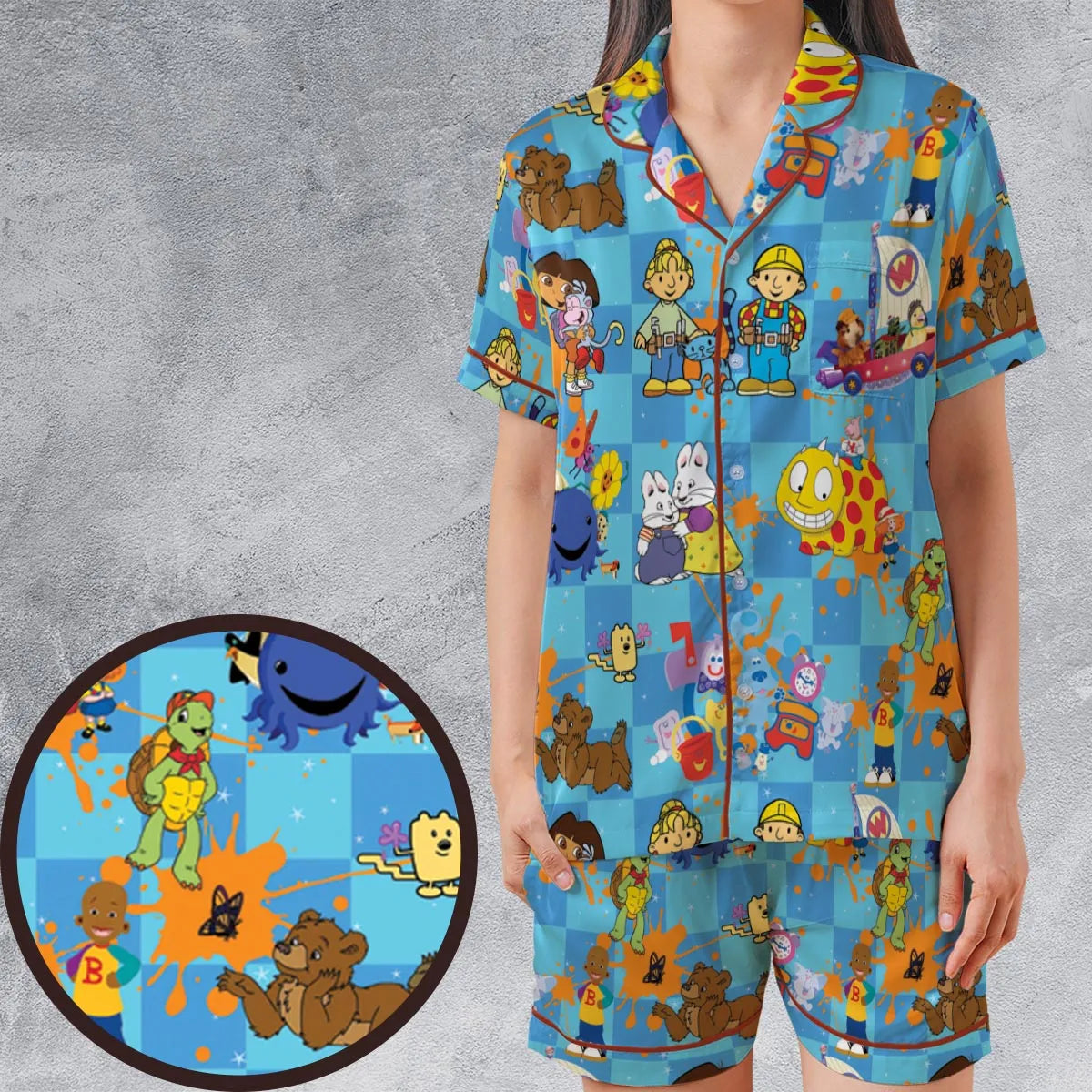 Satin Short-Sleeve Pajamas Set - F8LMV8YH