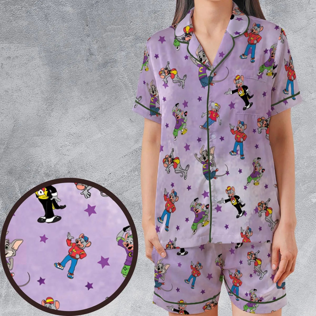 Satin Short-Sleeve Pajamas Set - C18CUMFP