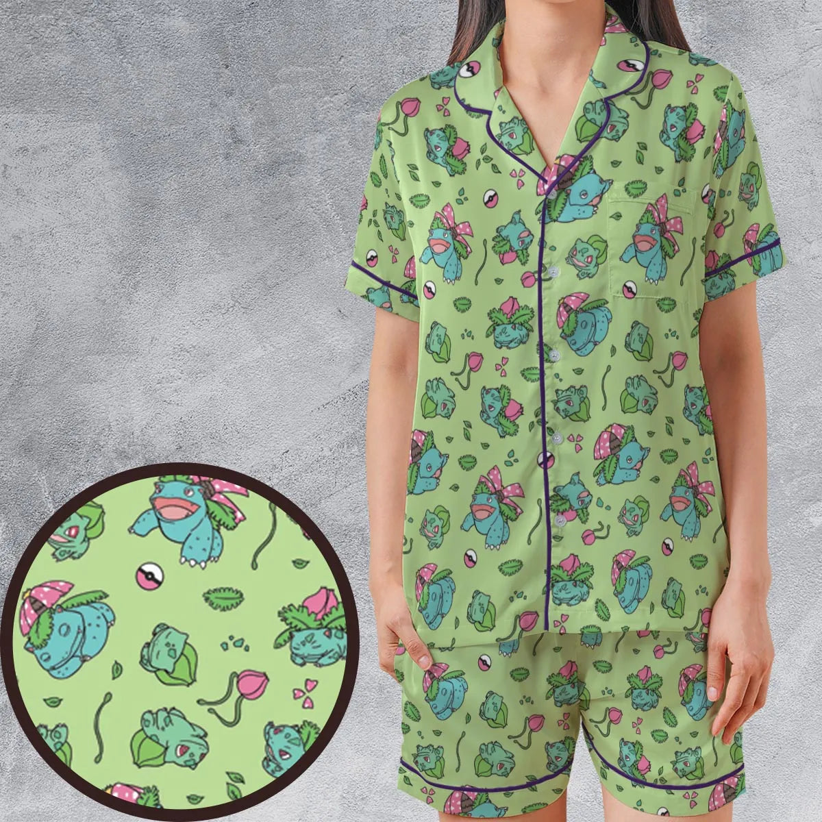 Satin Short-Sleeve Pajamas Set - EPUNB7ZX