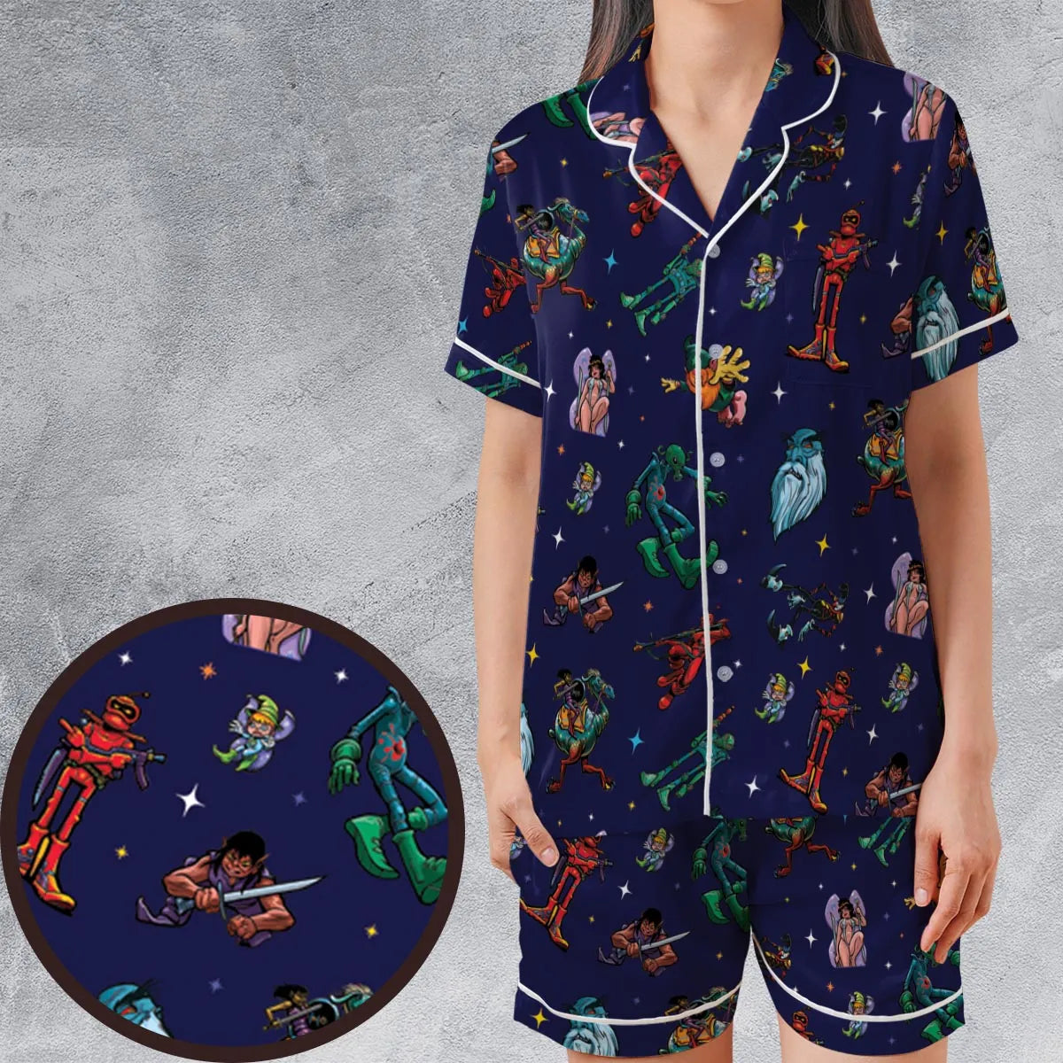 Satin Short-Sleeve Pajamas Set - 6AW6R51W