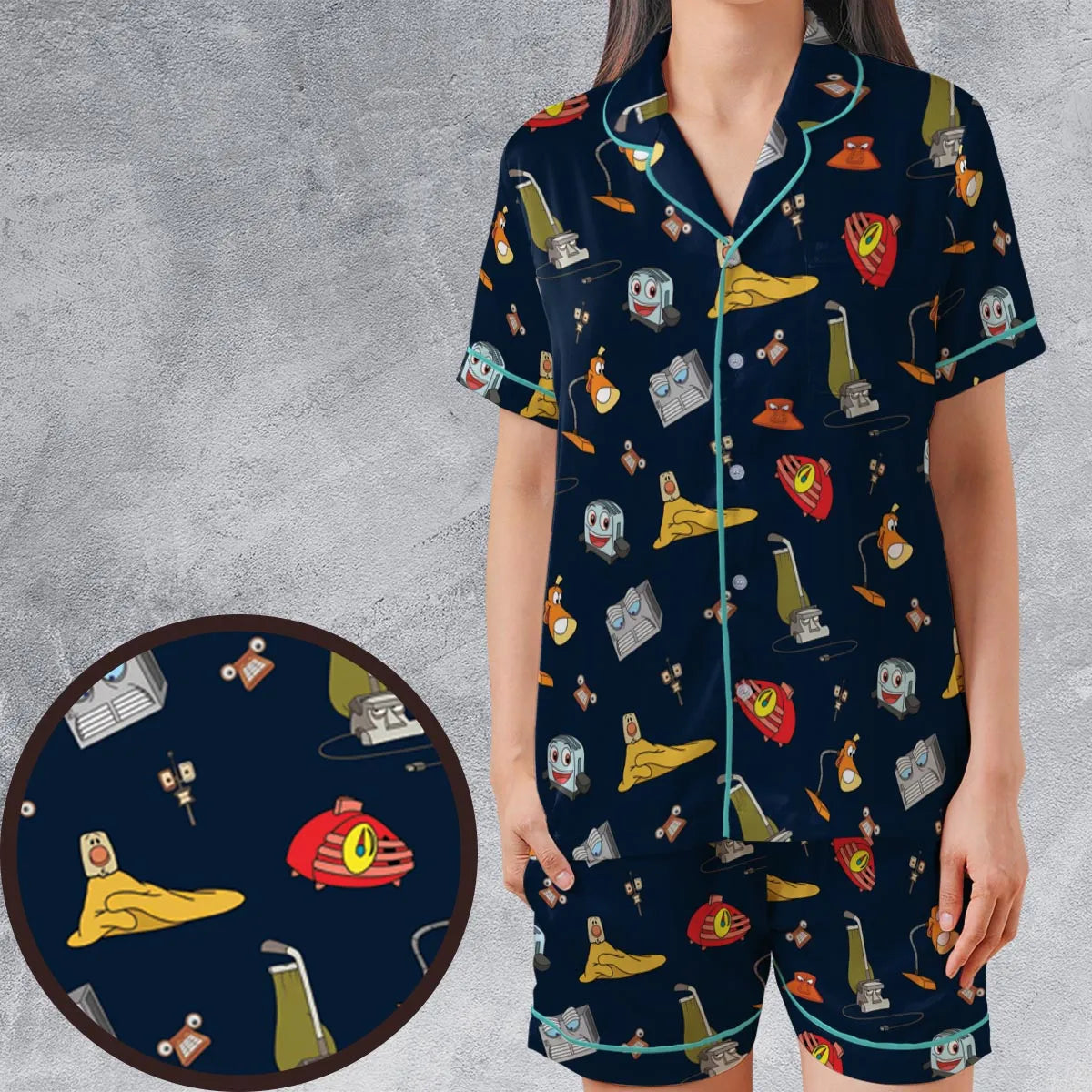 Satin Short-Sleeve Pajamas Set - 7JL6U9YB