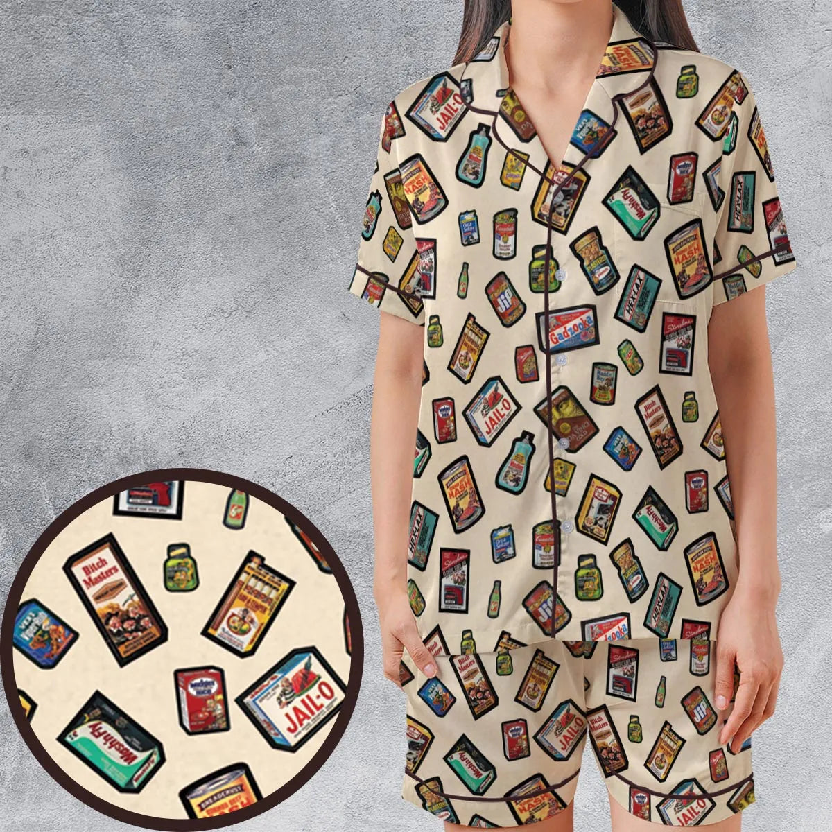 Satin Short-Sleeve Pajamas Set - P8QJ42Q4