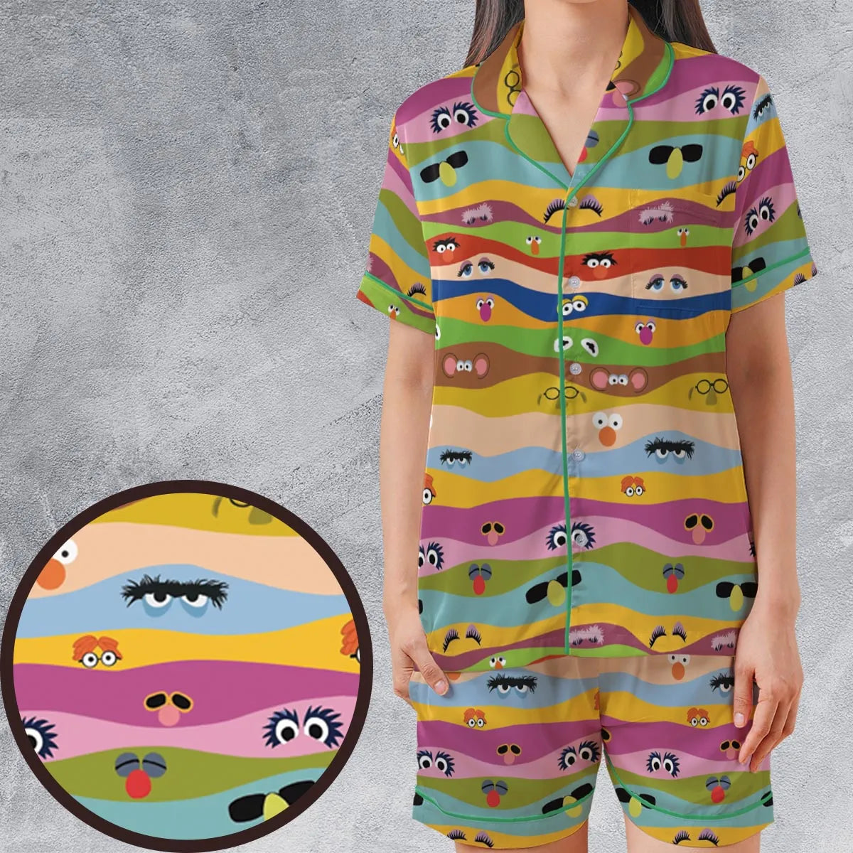 Satin Short-Sleeve Pajamas Set - V25Z84TE