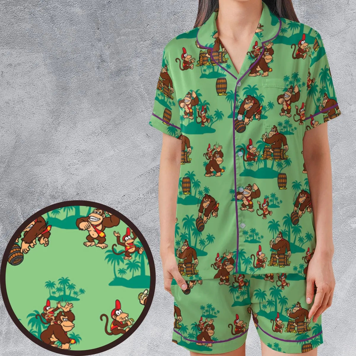 Satin Short-Sleeve Pajamas Set - KV5YEV9A