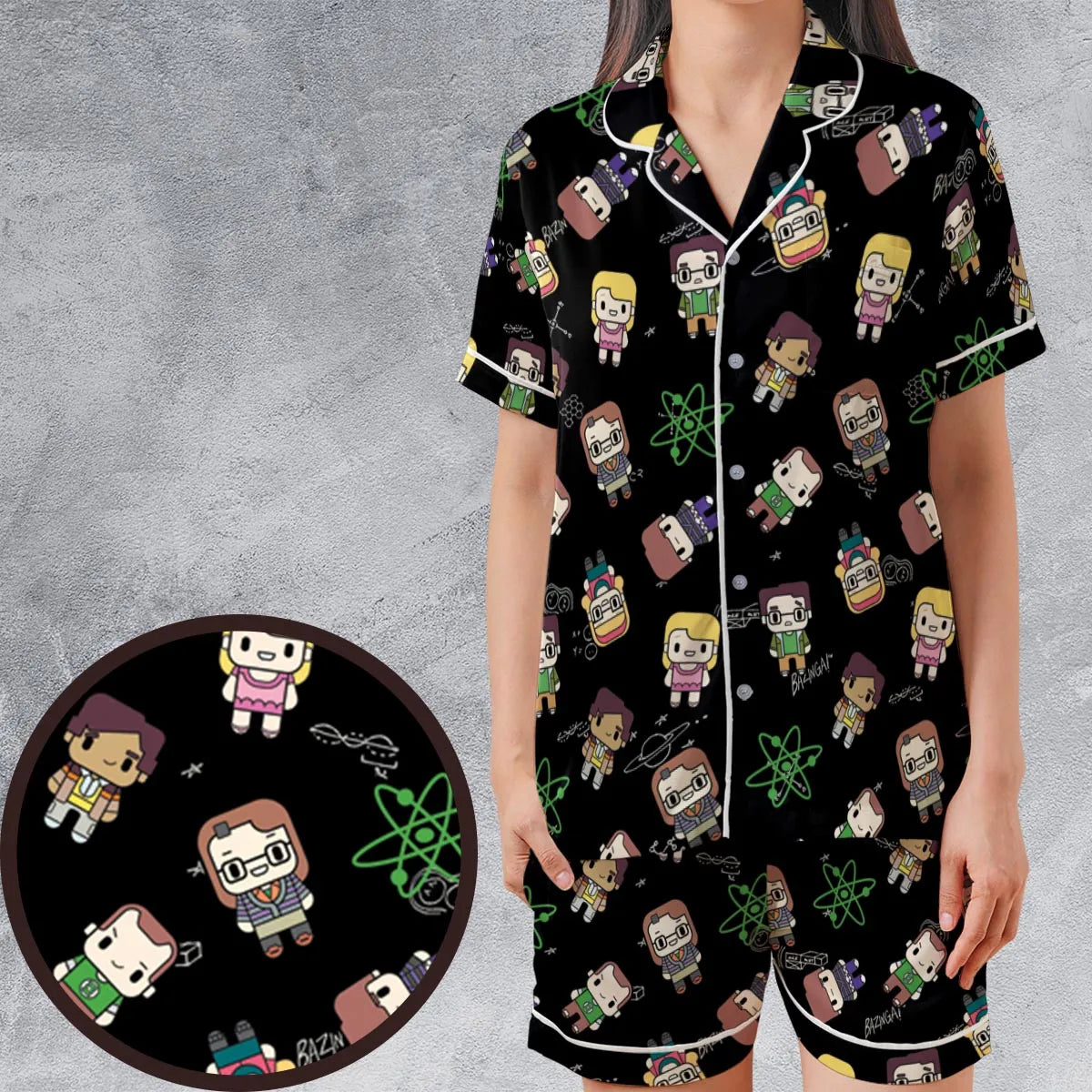 Satin Short-Sleeve Pajamas Set - UVXGL42Q