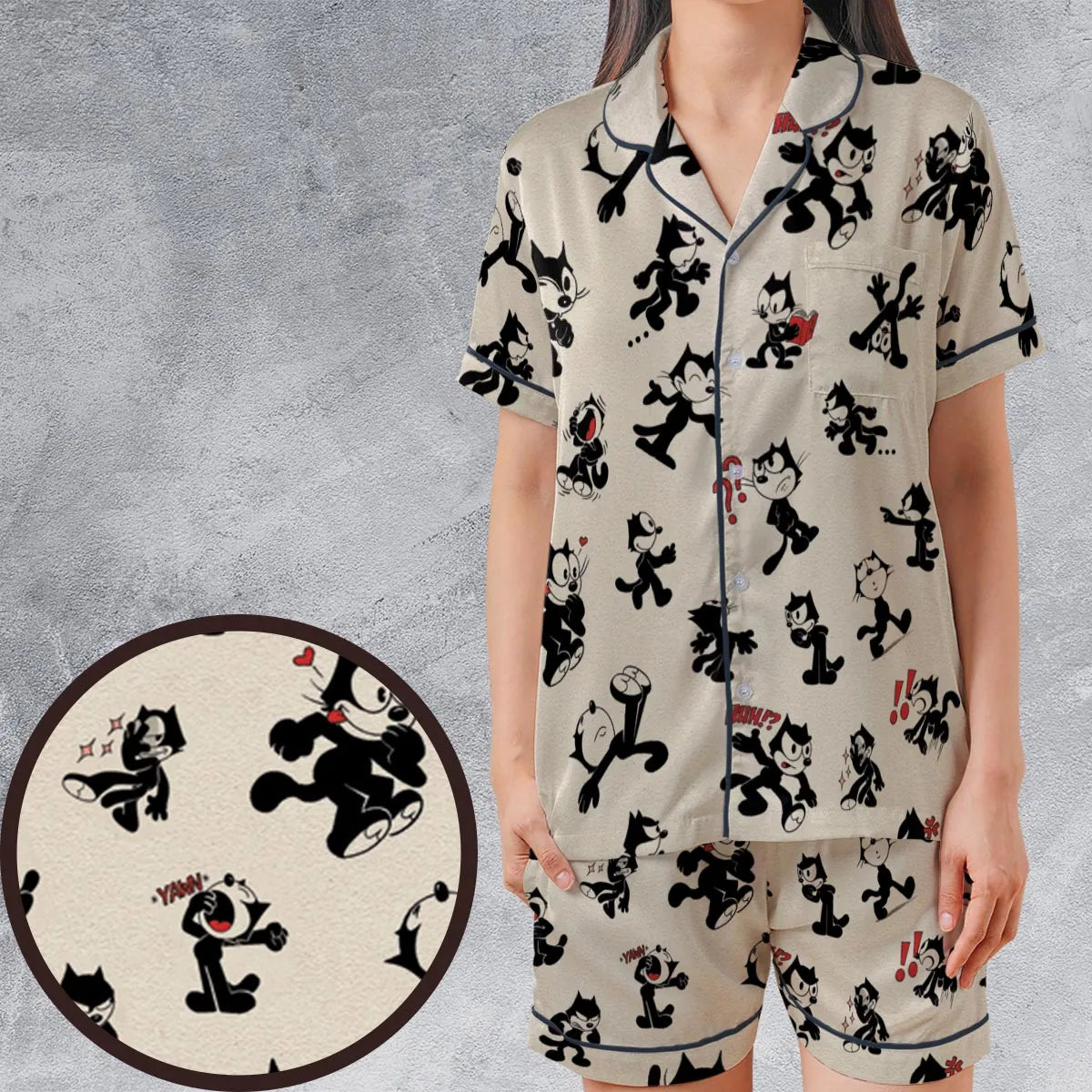 Satin Short-Sleeve Pajamas Set - JXRUYSQY