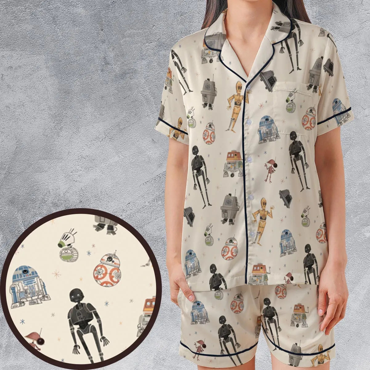 Satin Short-Sleeve Pajamas Set - XJH3SP4C