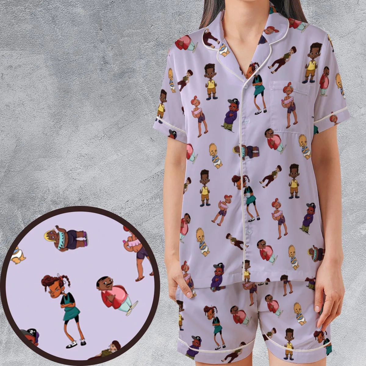 Satin Short-Sleeve Pajamas Set - TSTKPTBH