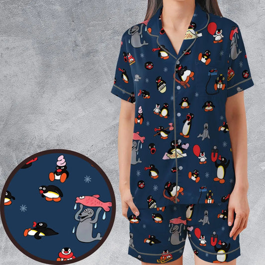 Satin Short-Sleeve Pajamas Set - 28F37MMN