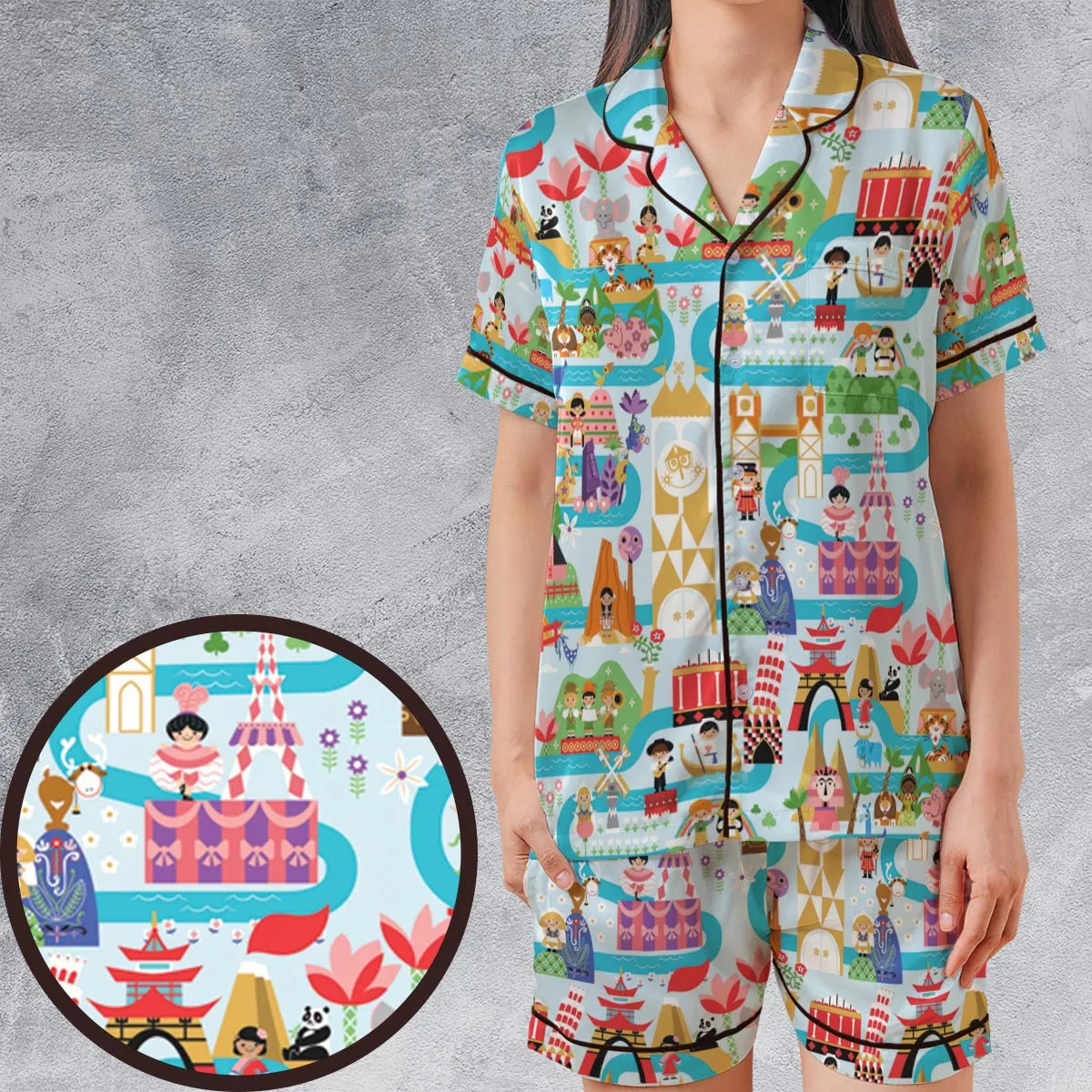 Satin Short-Sleeve Pajamas Set - 1T3B4KAM