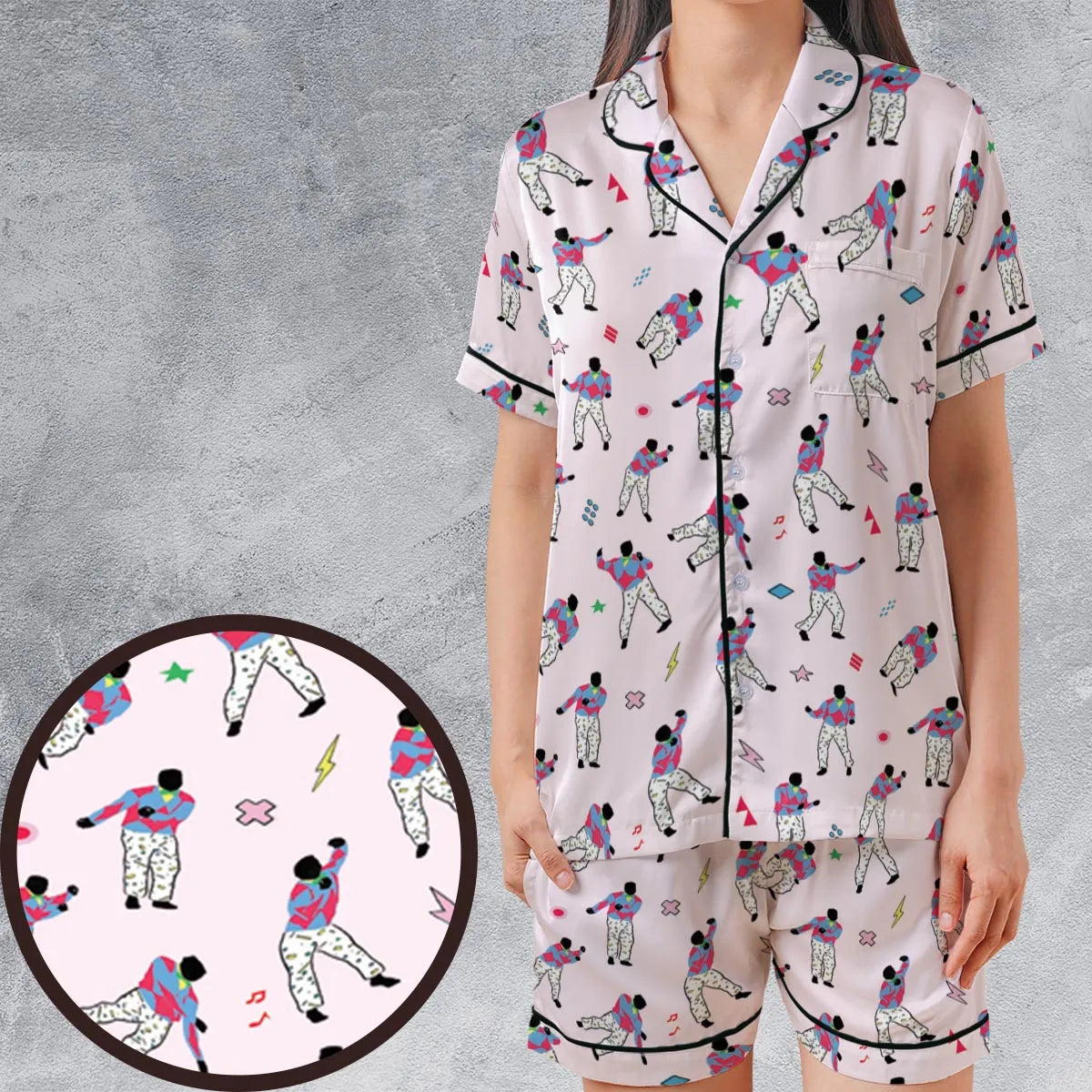 Satin Short-Sleeve Pajamas Set - U3XCRN15