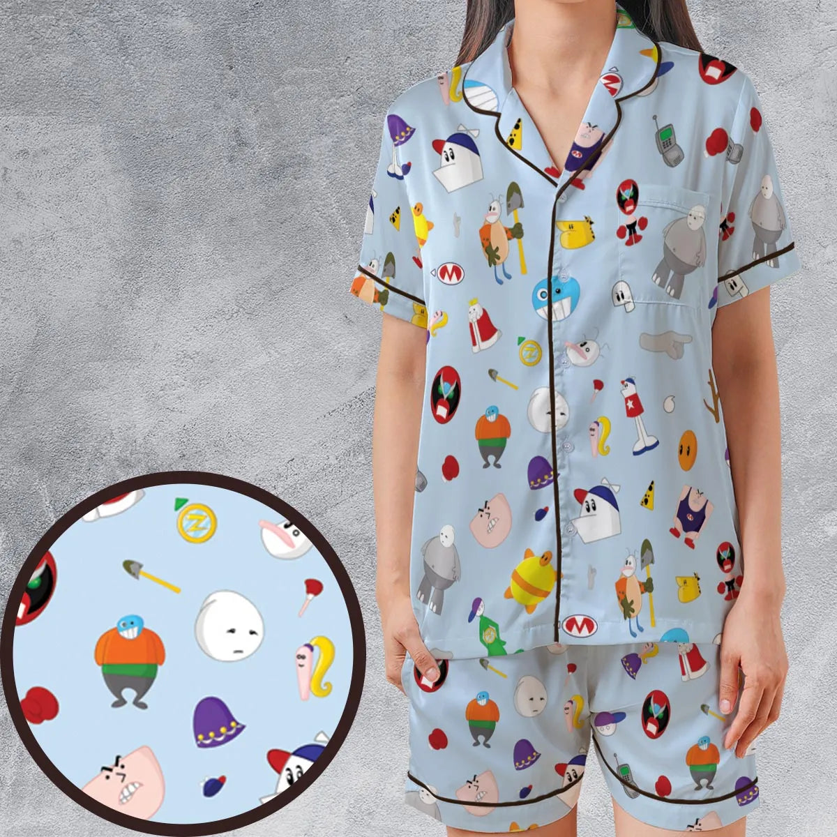 Satin Short-Sleeve Pajamas Set - 78SMAZ16