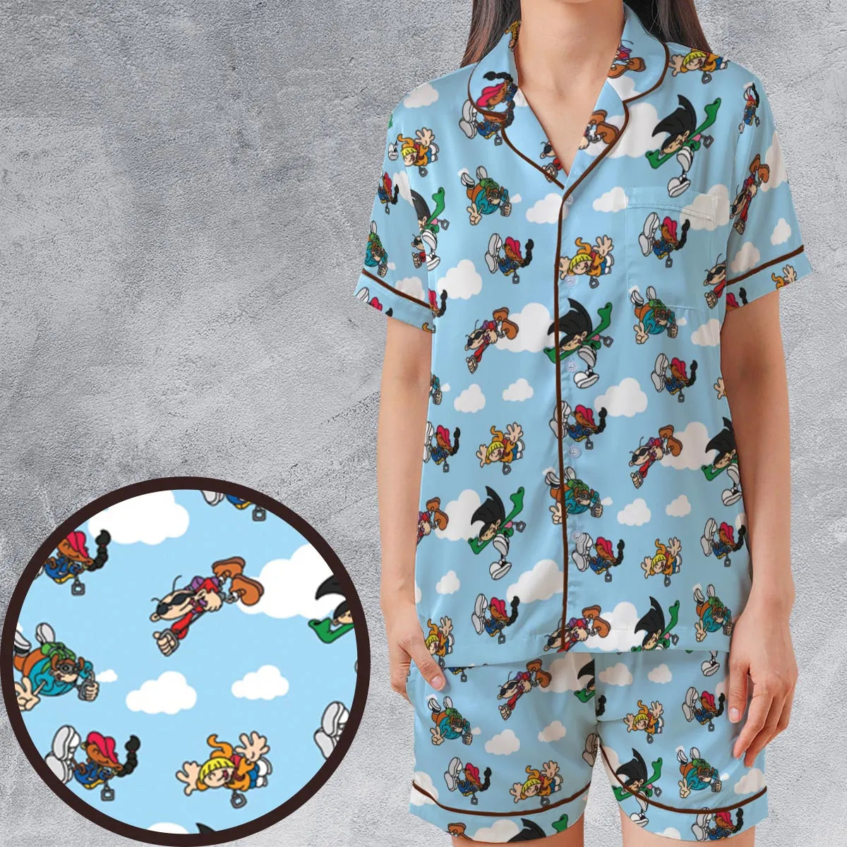 Satin Short-Sleeve Pajamas Set - QX8G582Y