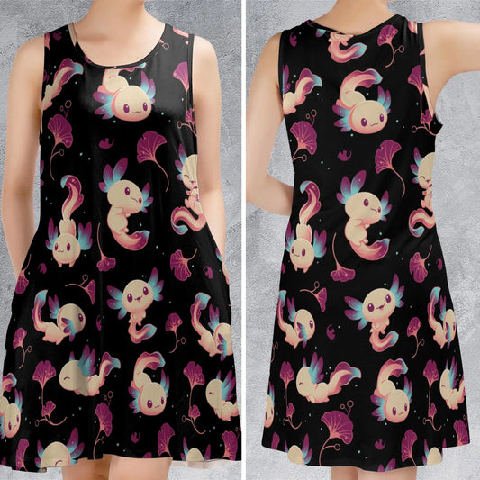 Axolotl Wonders Cute Salamanders Pattern Sleeveless Dress
