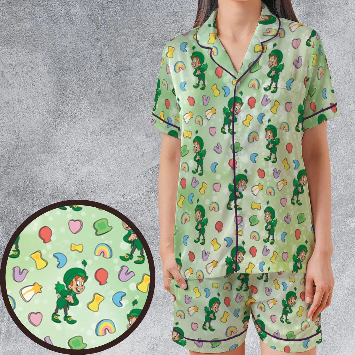 Satin Short-Sleeve Pajamas Set - C6NX3UJF