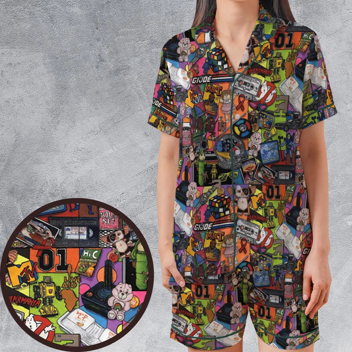 Satin Short-Sleeve Pajamas Set - 3EMU8LQF