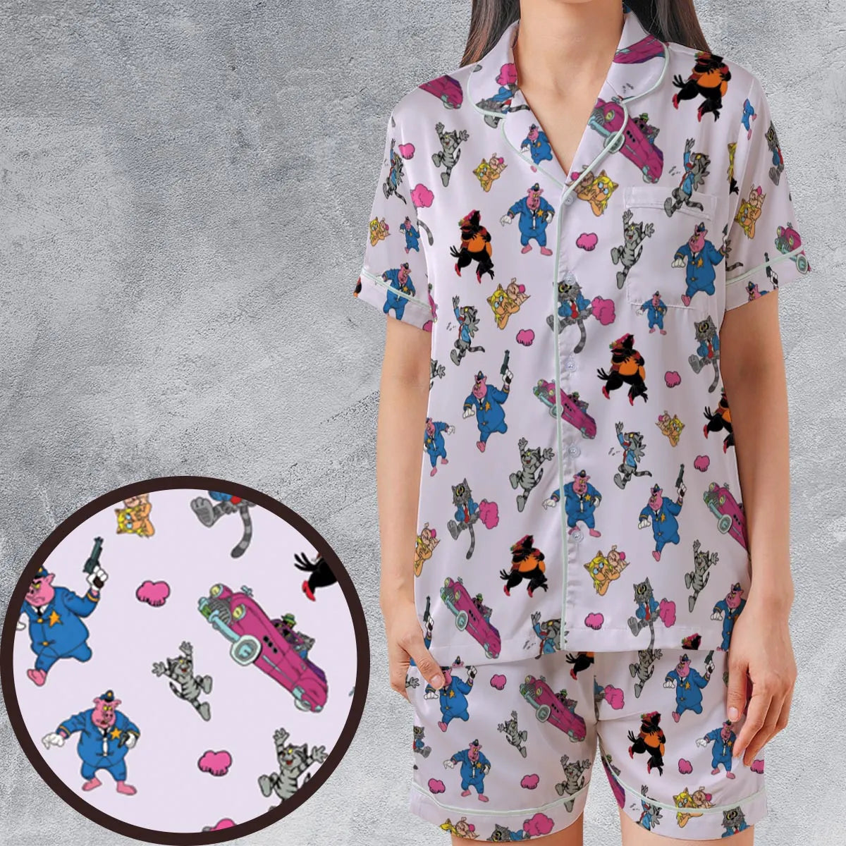 Satin Short-Sleeve Pajamas Set - BS5MJSST