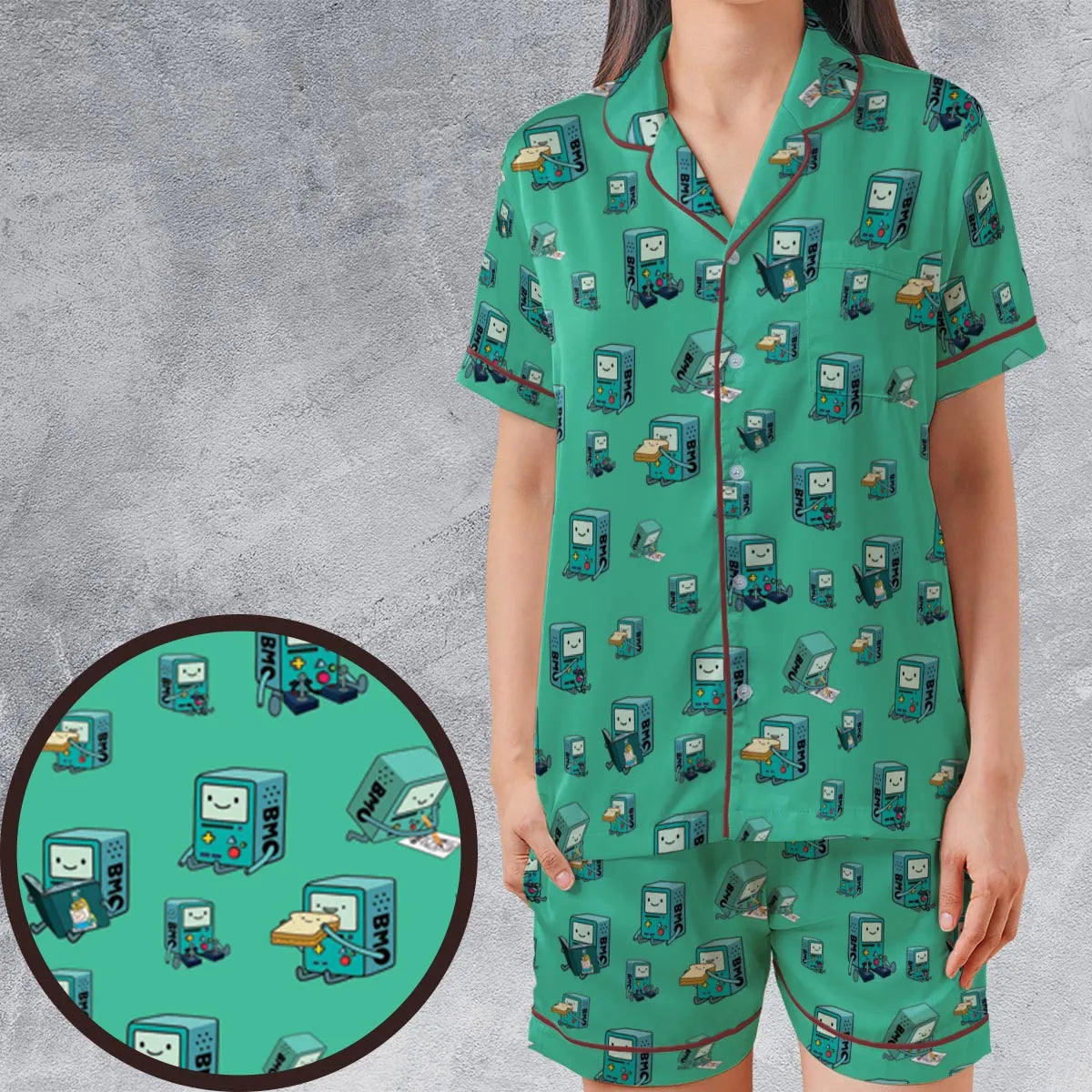 Satin Short-Sleeve Pajamas Set - X87BVP2D