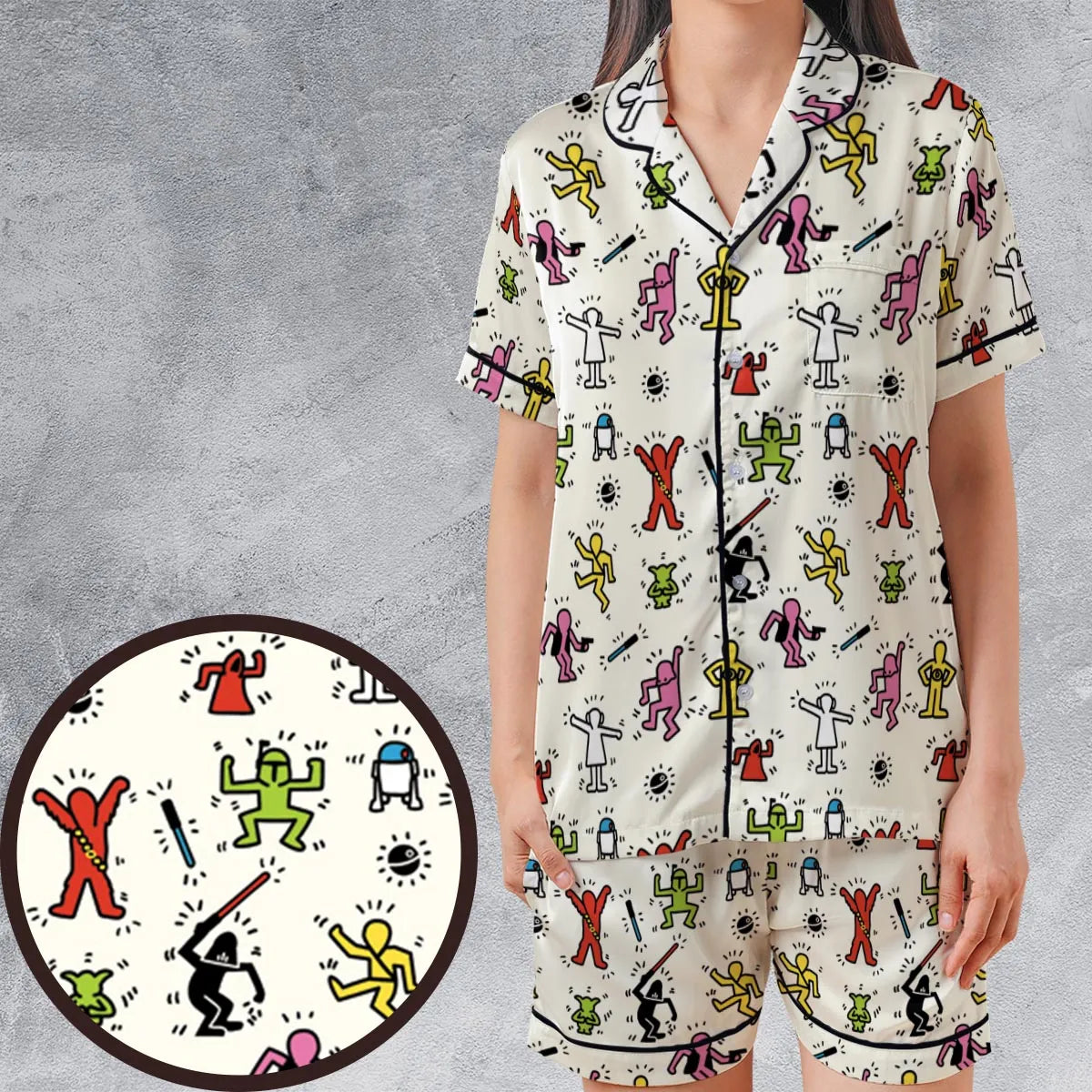 Satin Short-Sleeve Pajamas Set - 2E3KLZNR