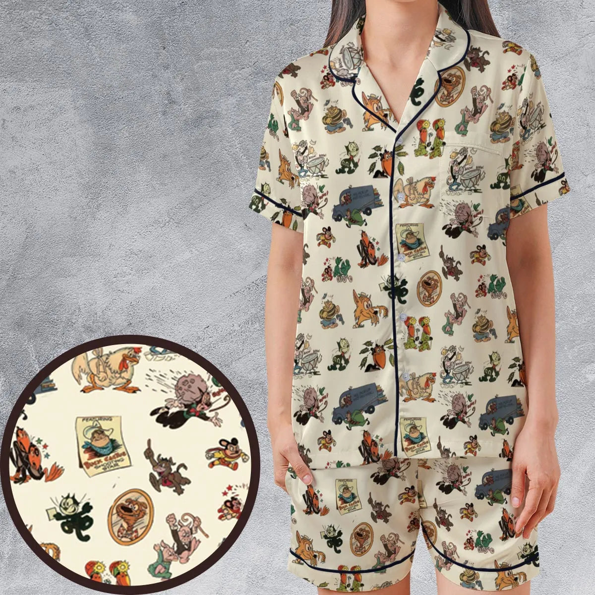 Satin Short-Sleeve Pajamas Set - PJ3AHQ8K