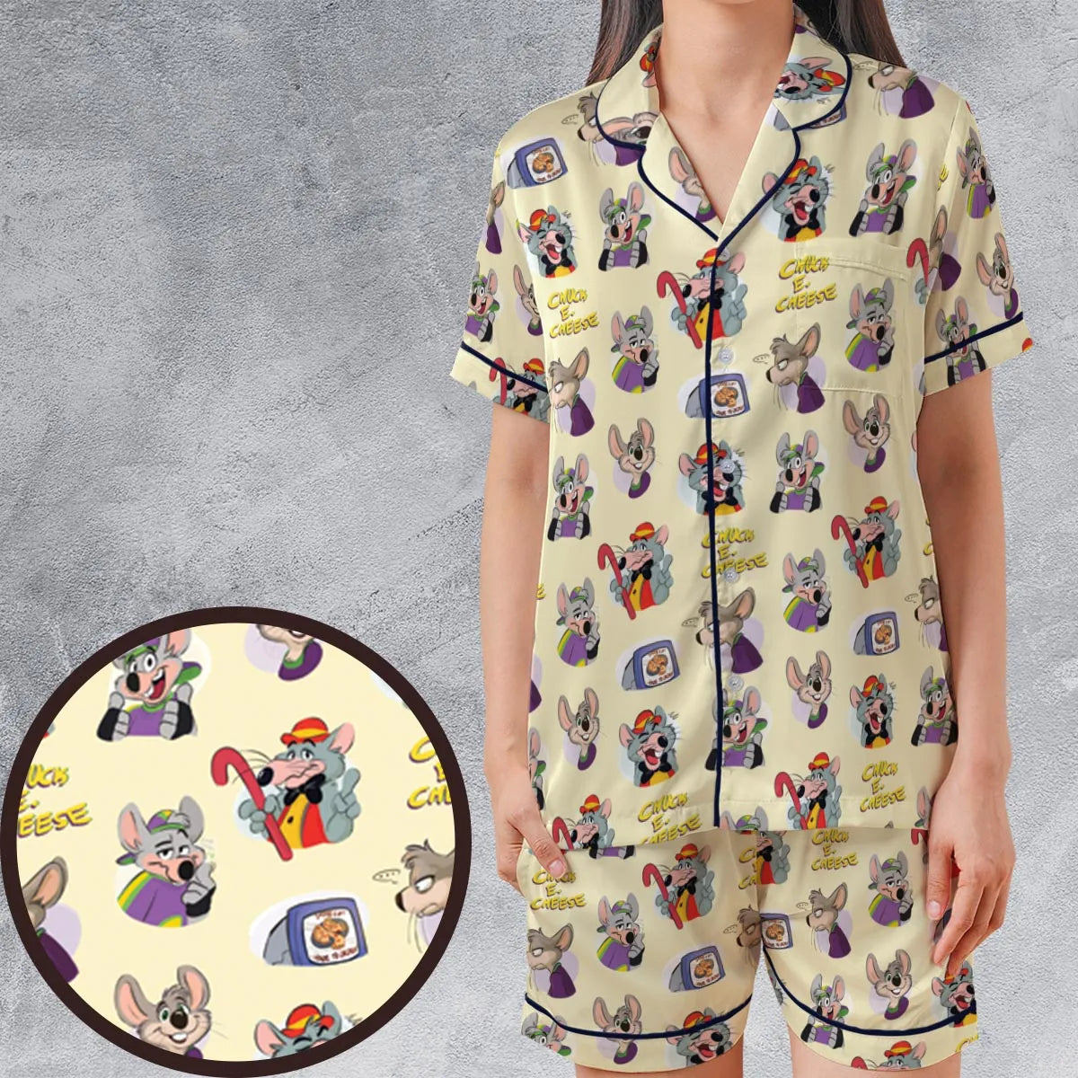 Satin Short-Sleeve Pajamas Set - Y4UXKCMT