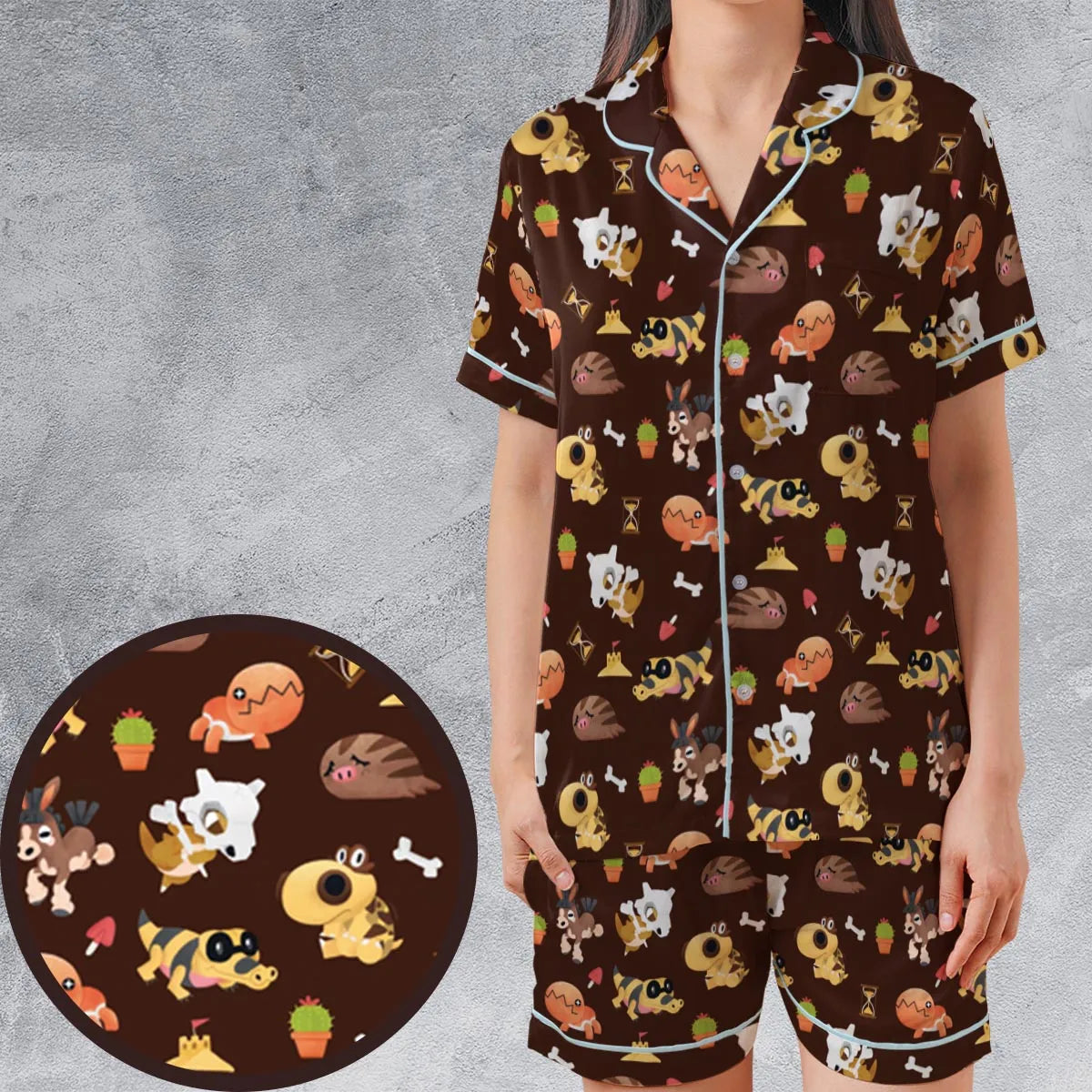 Satin Short-Sleeve Pajamas Set - MUAR3V9B