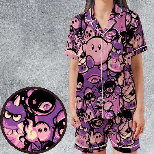 Satin Short-Sleeve Pajamas Set - YEGFLXV2