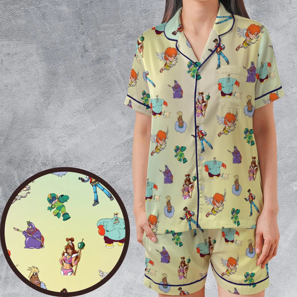 Satin Short-Sleeve Pajamas Set - 55XFMLZS