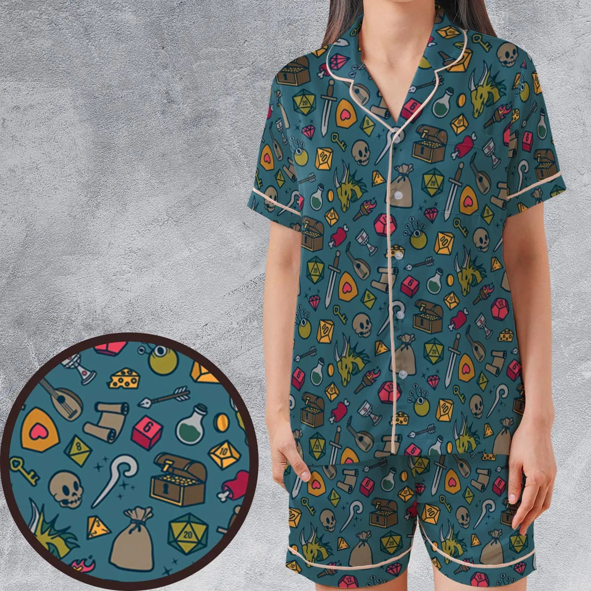 Satin Short-Sleeve Pajamas Set - HAX5V1T1