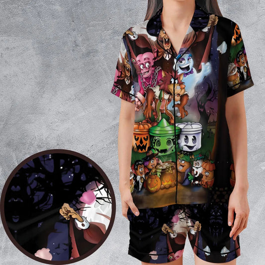 Satin Short-Sleeve Pajamas Set - 35DESKXV