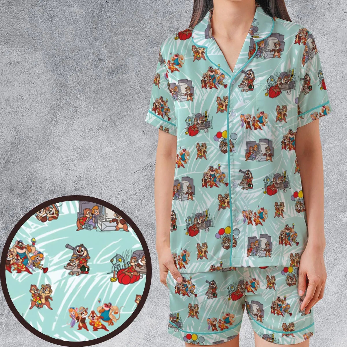 Satin Short-Sleeve Pajamas Set - FFK266BW