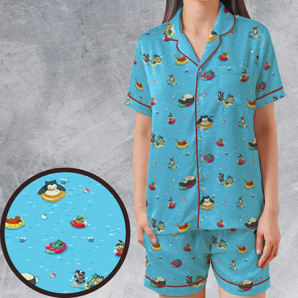 Satin Short-Sleeve Pajamas Set - XQ5KCL1X