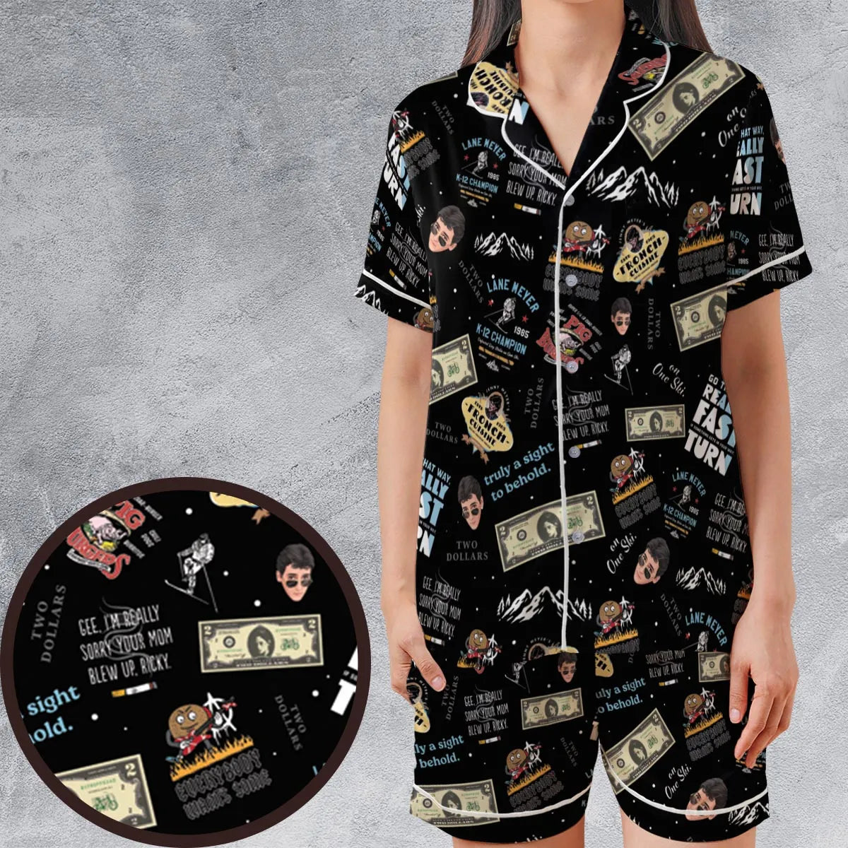Satin Short-Sleeve Pajamas Set - 6H7DXF3A
