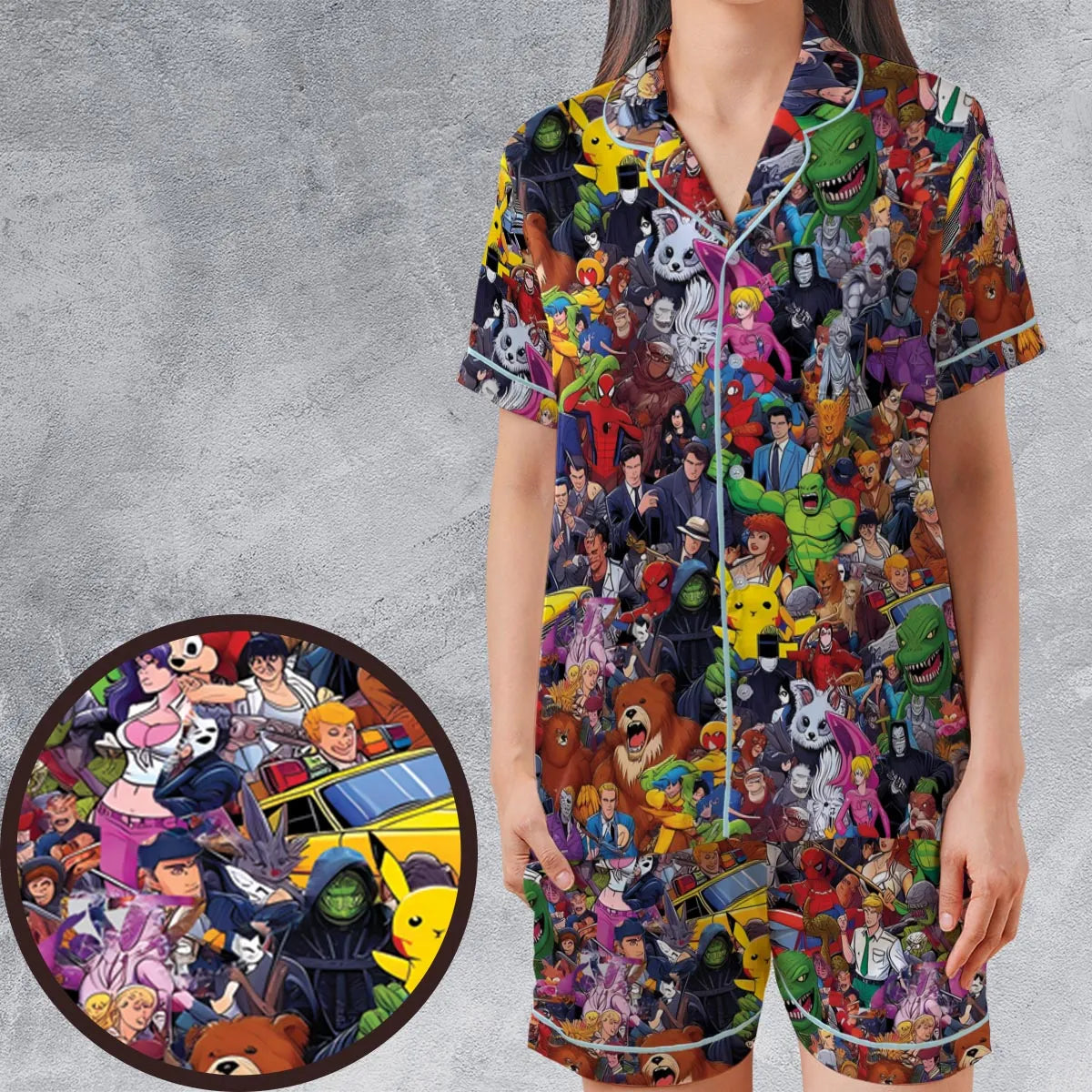 Satin Short-Sleeve Pajamas Set - HKPFUHL8