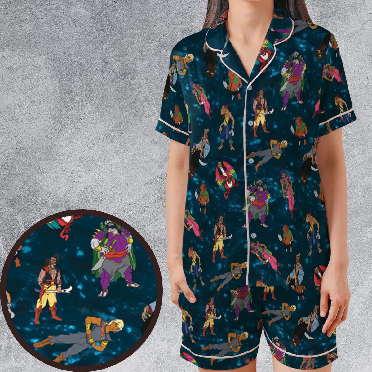 Satin Short-Sleeve Pajamas Set - 6FSHNSSG