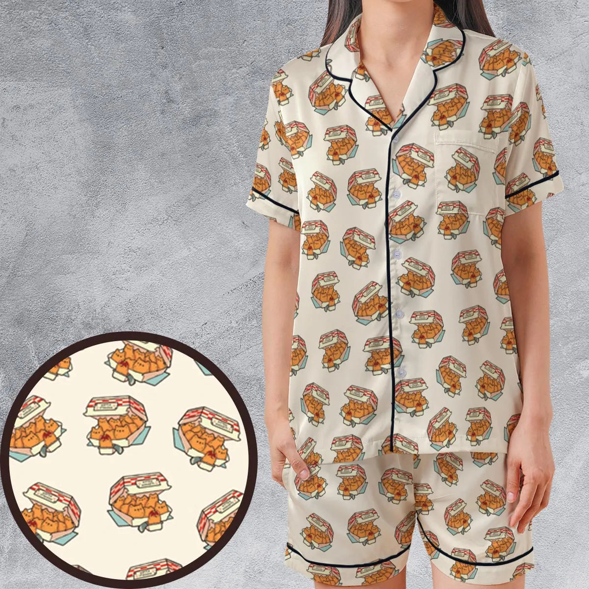 Satin Short-Sleeve Pajamas Set - U7P3B24P