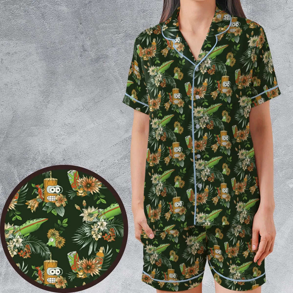 Satin Short-Sleeve Pajamas Set - 1R2VBA9X