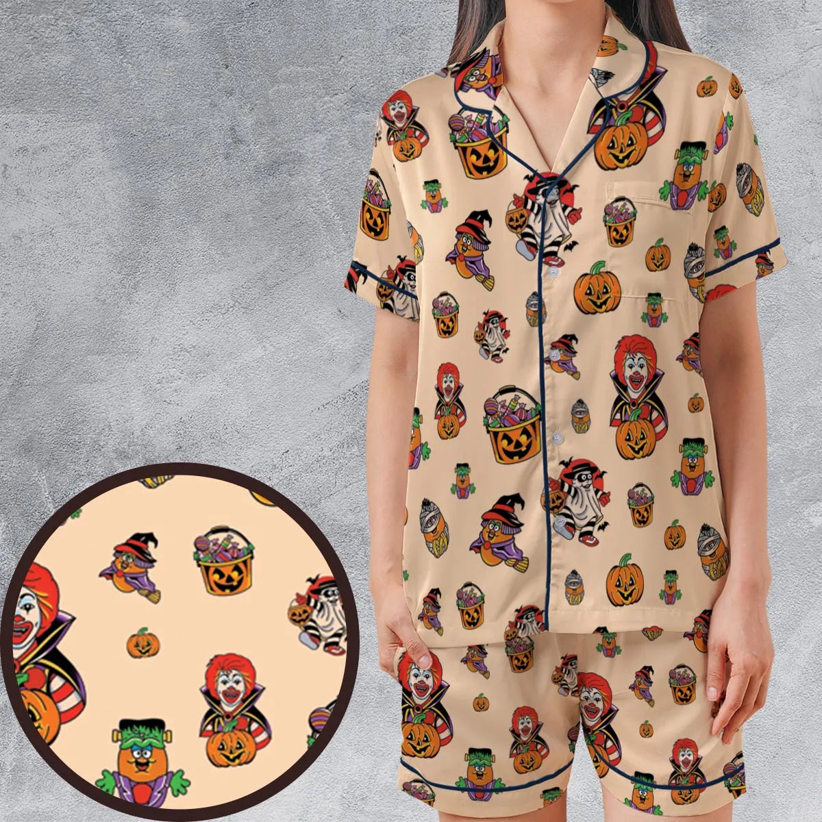 Satin Short-Sleeve Pajamas Set - HVH2QC49