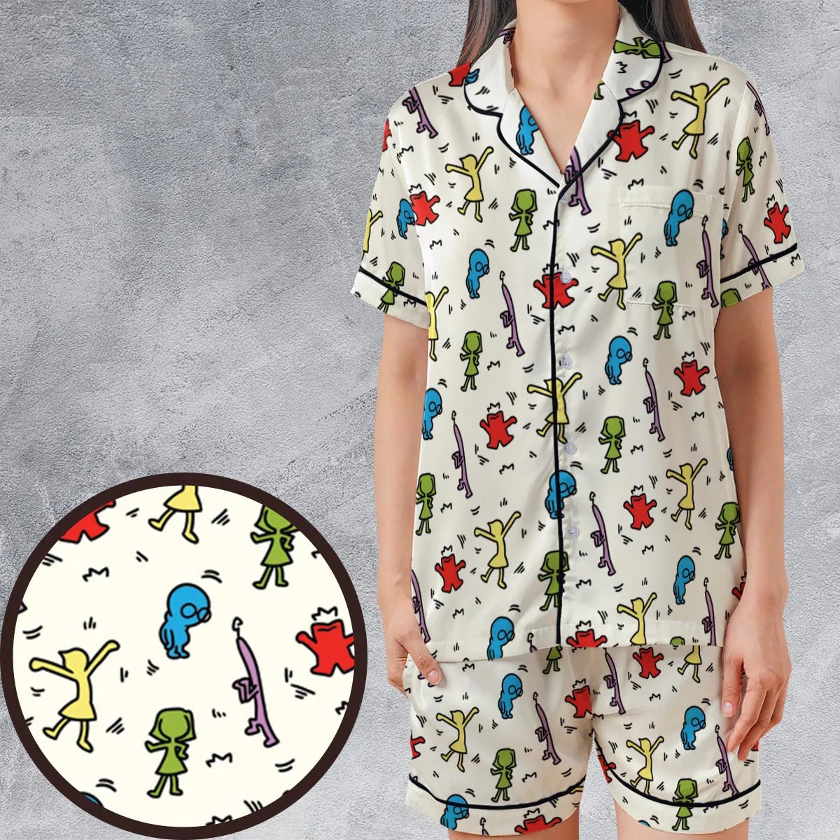 Satin Short-Sleeve Pajamas Set - TFJVTCK1