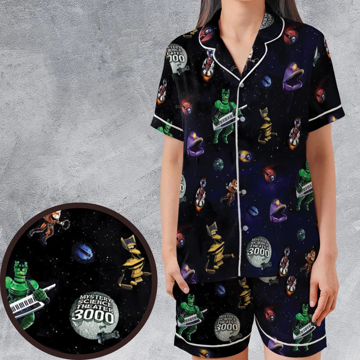 Satin Short-Sleeve Pajamas Set - JEQFY565